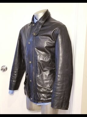 POLO RALPH LAUREN MEN MEDIUM LEATHER JACKET WOOL LINING 7 POCKETS BIKER VINTAGE